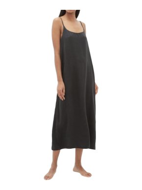 Asceno Black Silk Satin Long Slip Dress