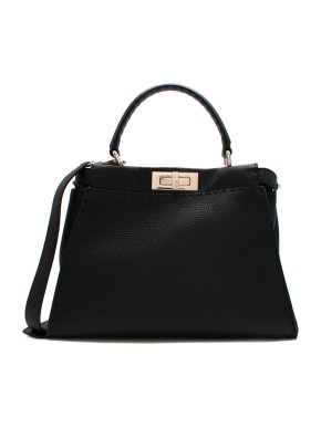 Fendi Black Grained Leather Peekaboo Icon Medium Bag