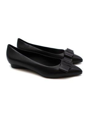 Salvatore Ferragamo Black Leather Viva Ballet Flats