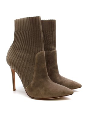 Gianvito Rossi Brown Knit & Suede Katie Ankle Boots