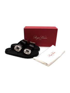 Roger Vivier Slidy Viv Crystal-embellished Leather Slides
