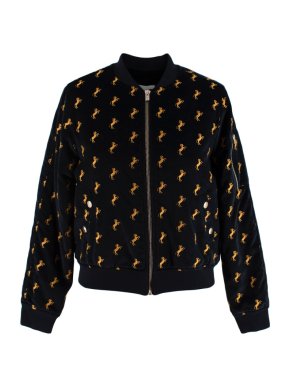 Chloe Black Velvet Horse Embroidered Bomber Jacket