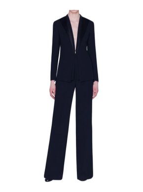 Akris Black Wool Delaney Tailored Satin Lapel Jacket