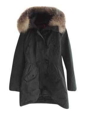Moncler Khaki Fox Fur Trimmed Puffer Coat