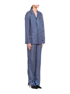 Prada Blue Geometric Print Silk Twill Pyjamas