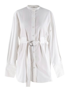 Celine by Phoebe Philo White Cotton Belted longline Blouse