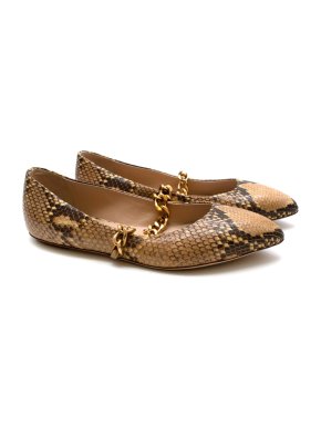 Simone Rocha Natural Snake Embossed Leather Chain Ballerinas
