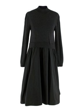 Jil Sander Charcoal Black Wool Blend Knit & Satin Dress