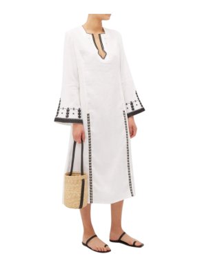 Zeus + Dione Tangara Embroidered Linen Kaftan Midi Dress