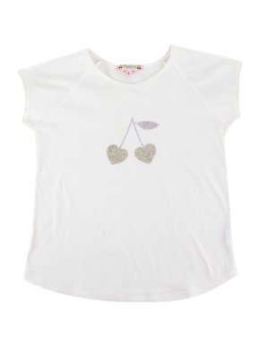 Bonpoint White Cotton Cherry Logo Strass T-shirt