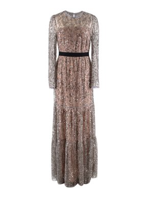 Self Portrait Sequin Metallic Tiered Gown