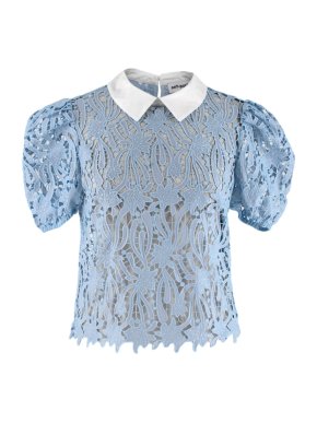 Self Portrait Blue Lace-Cut Collared Blouse