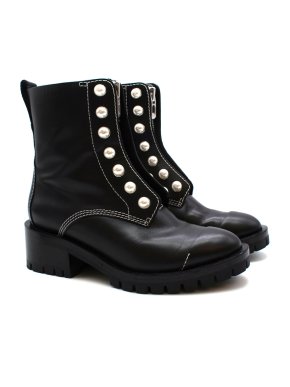 3.1 Philip Lim Black Leather Faux Pearl Hayett Combat Boots
