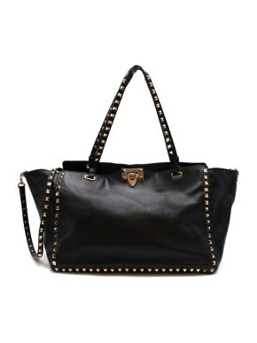 Valentino Black Leather Rockstud Medium Tote
