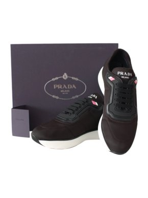 Prada Black & White Nylon Lace-Up Sneakers