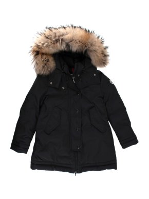Moncler Black Fur Trimmed Hooded Down Jacket