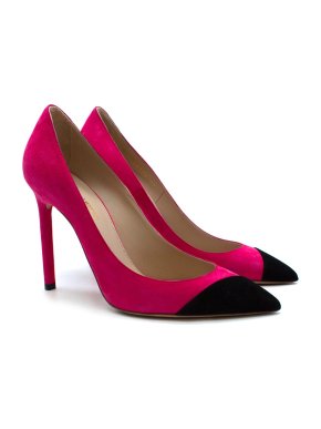 Saint Laurent Neon Pink & Black Suede Anja Pumps