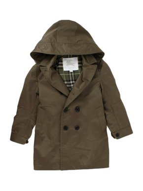 Burberry Kids 7Y Khaki Double Breasted Hooded Trench Coat
