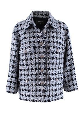 Chanel Baby Blue & Black Oversize-Houndstooth Tweed Jacket