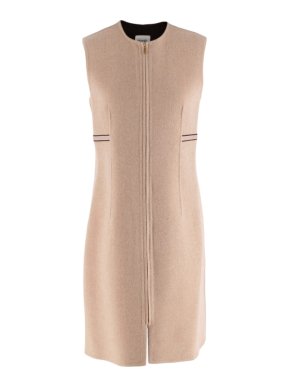 Hermes Cashmere Beige Zip Front Sleeveless Dress