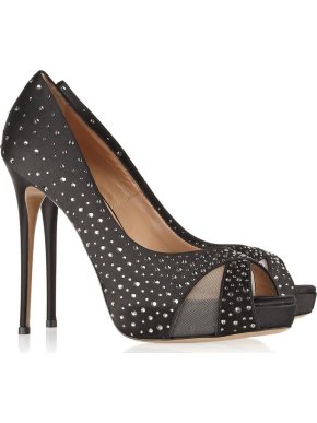 Valentino black satin crystal-embellished satin pumps