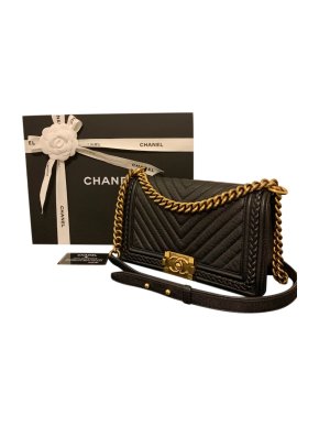 Chanel Black Chevron Braided Boy Bag