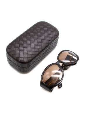 Bottega Veneta Brown Intrecciato Leather Tortoiseshell Sunglasses