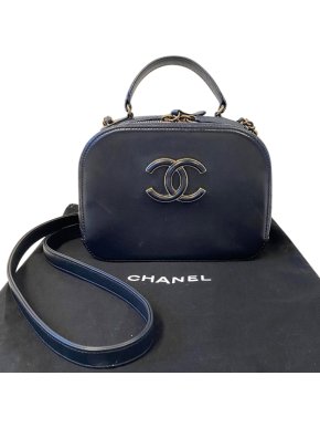 Chanel navy blue leather mini top handle/shoulder bag