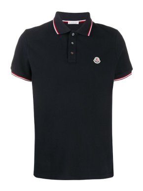 Moncler Mens Black Logo Patch Polo Shirt