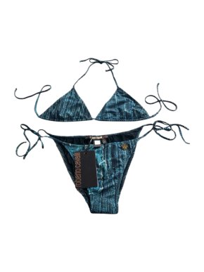 Roberto Cavalli Blue Stripe Snakeskin Print Triangle Bikini