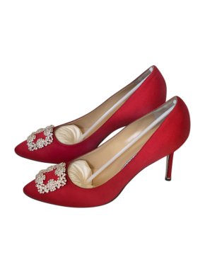Manolo Blahnik red satin Hangisi pumps