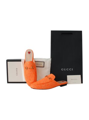 Gucci Orange Lace Princetown Mules
