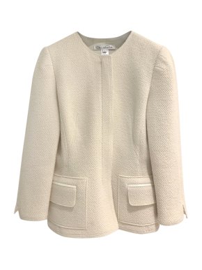 Oscar de la Renta cream merino wool zip front jacket/blazer