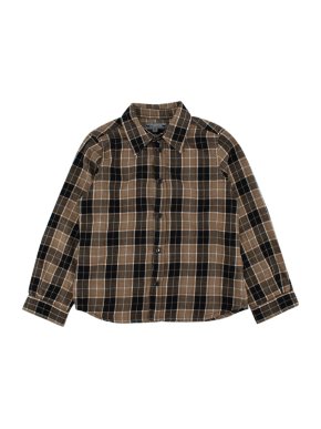 Bonpoint Cream & Black Checkered Cotton Flannel Long Sleeve Shirt