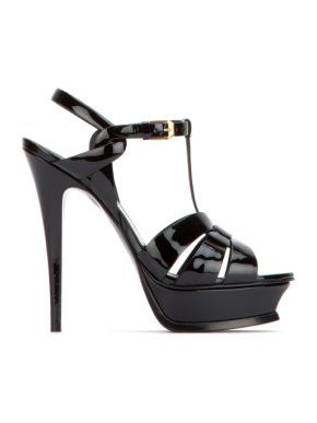 Saint Laurent Black Patent Leather Current Style Tribute Sandals