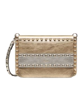 Valentino gold and silver leather rockstud shoulder bag