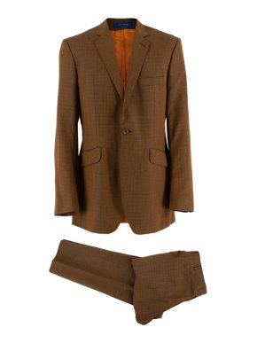 Ozwald Boateng Tan-Ocre Checkered Wool Blend Single Breasted Suit