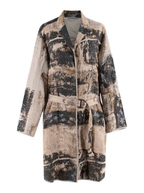 Annette Gortz Beige & Grey Print  Oversized Belted Coat