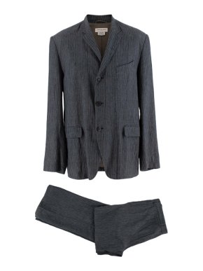 Dries Van Noten Grey Pinstripe Single Breasted Linen Suit