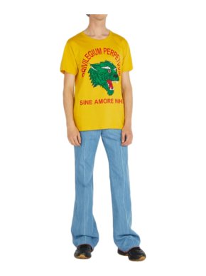 Gucci Yellow Cotton Tiger Print T-shirt