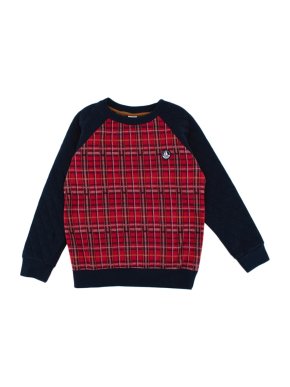 Petit Bateau Red & Blue Checkered Quilted Sleeve Sweater