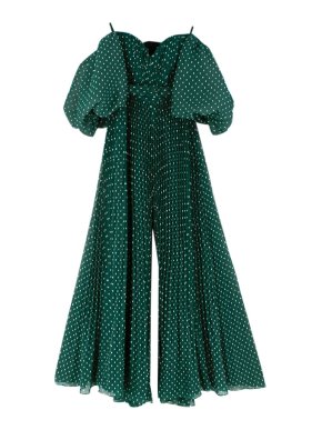 Self Portrait Green Plumetis Fil-Coupe Chiffon Jumpsuit