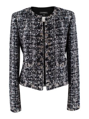 Chanel Black Mohair Blend Sequins Embellished Tweed Collarless Jacket