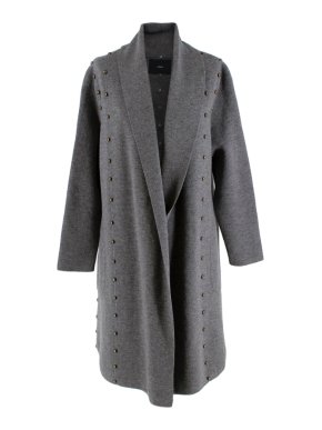 Uterque Grey Wool Blend Studded Knit Cardigan