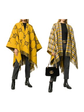 Gucci yellow reversible GG jacquard unisex wool poncho