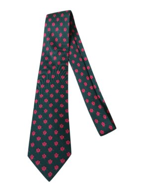 Hermes Vintage Red/Green Rose Print Silk Tie