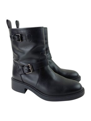 Hogan Black Leather Biker Boots