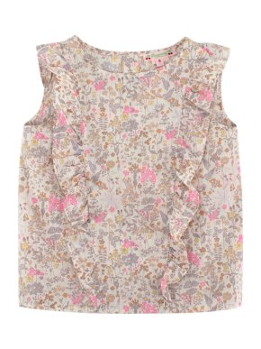 Bonpoint Beige & Pink Floral Cotton Ruffled Top