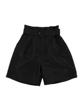 Self Portrait Black Taffeta Belted Shorts