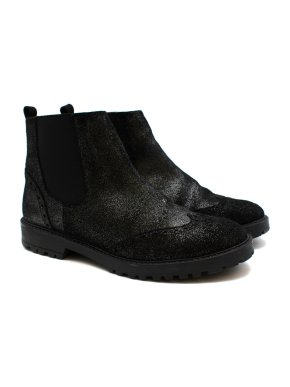 Bonpoint Black Suede Glitter Chelsea Ankle Boots